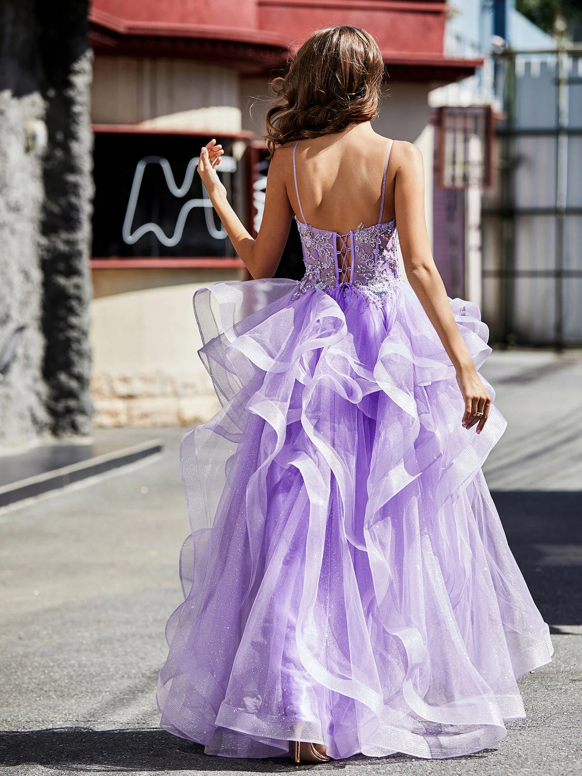 A Line Ball Gown Beaded Top Tulle Prom Dress