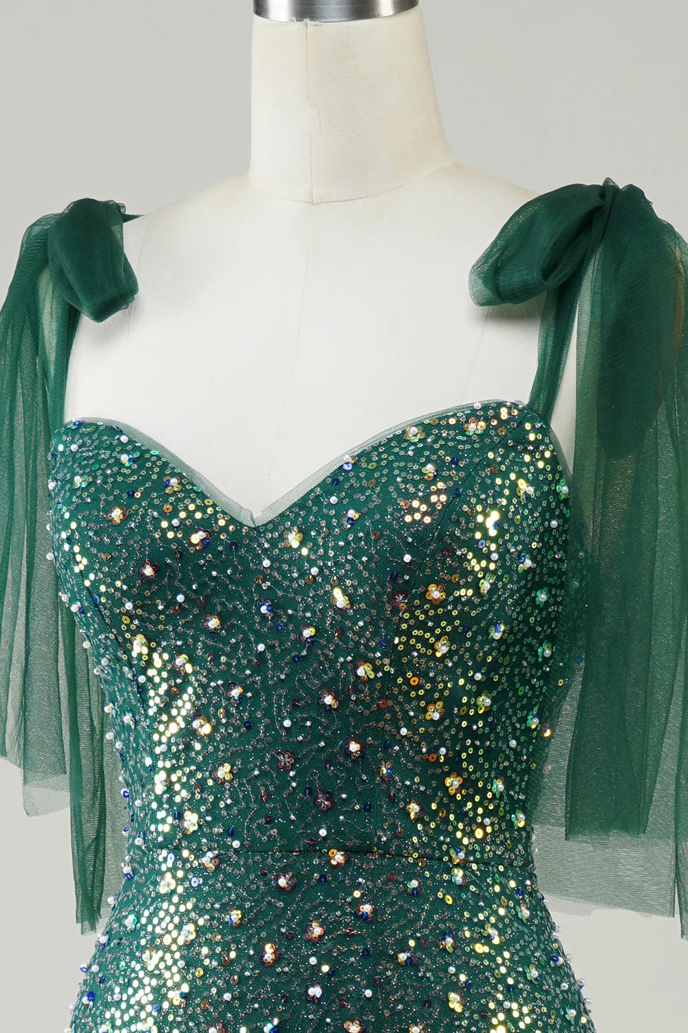 Mermaid Sleek Glitter Sparking Dark Green Sequins Long Prom Dress with Slit