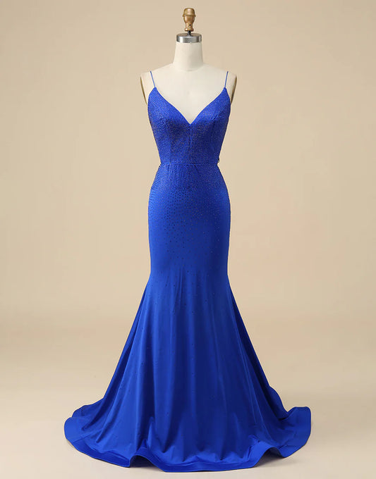 Beaded Mermaid V-neck Long Prom Dress