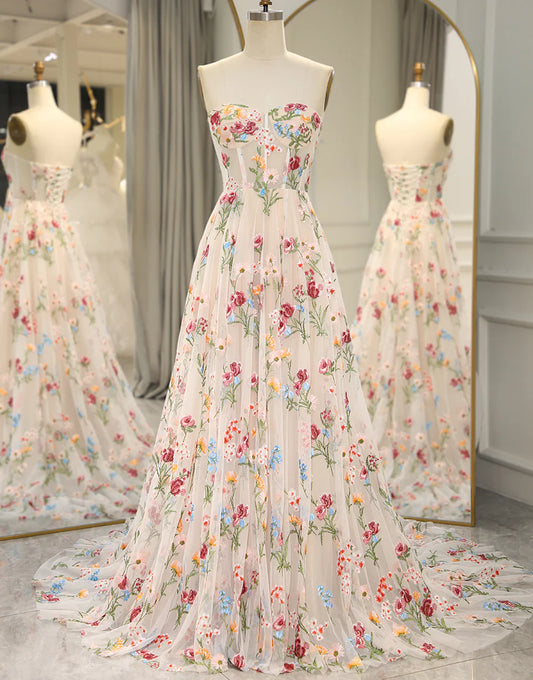 Tulle Sweetheart Long Corset Prom Dress
