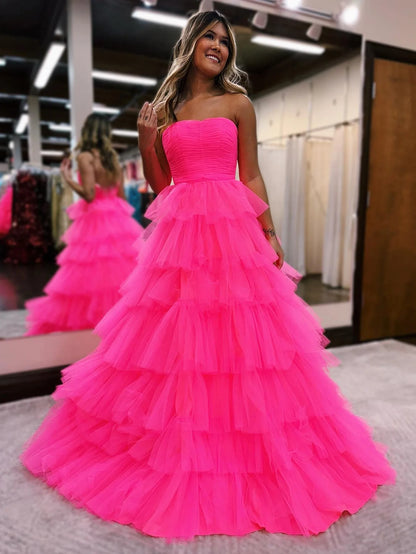 Tulle Strapless Princess Long Prom Dress