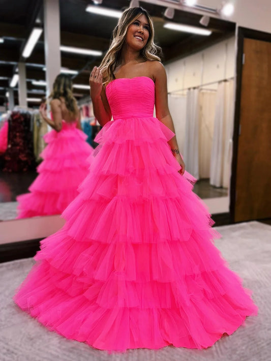 Tulle Strapless Princess Long Prom Dress