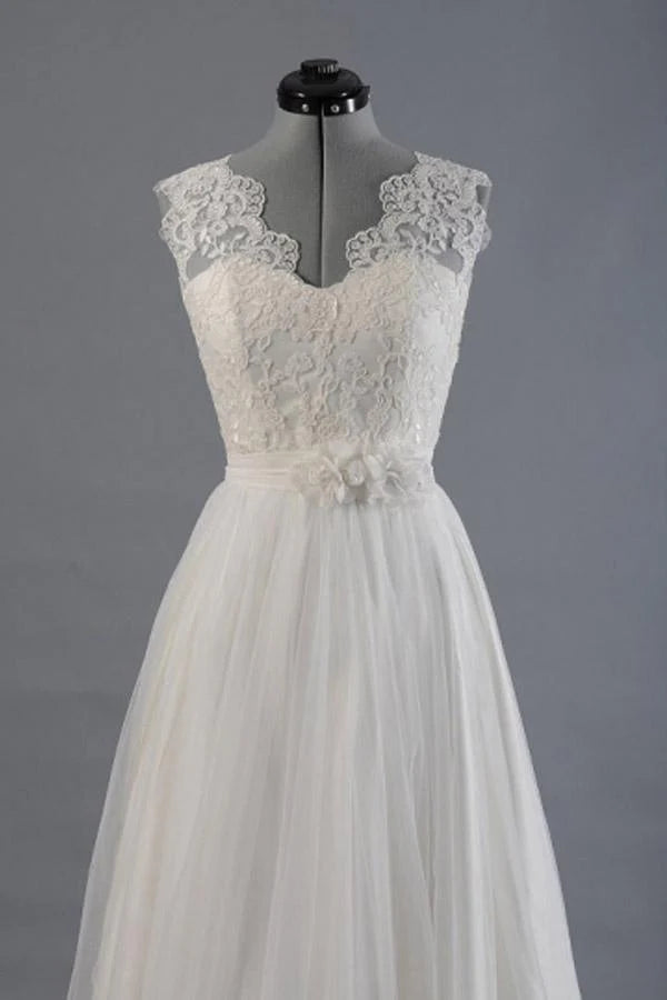 A-line V-Neck Sashes Appliques Beach Wedding Dress