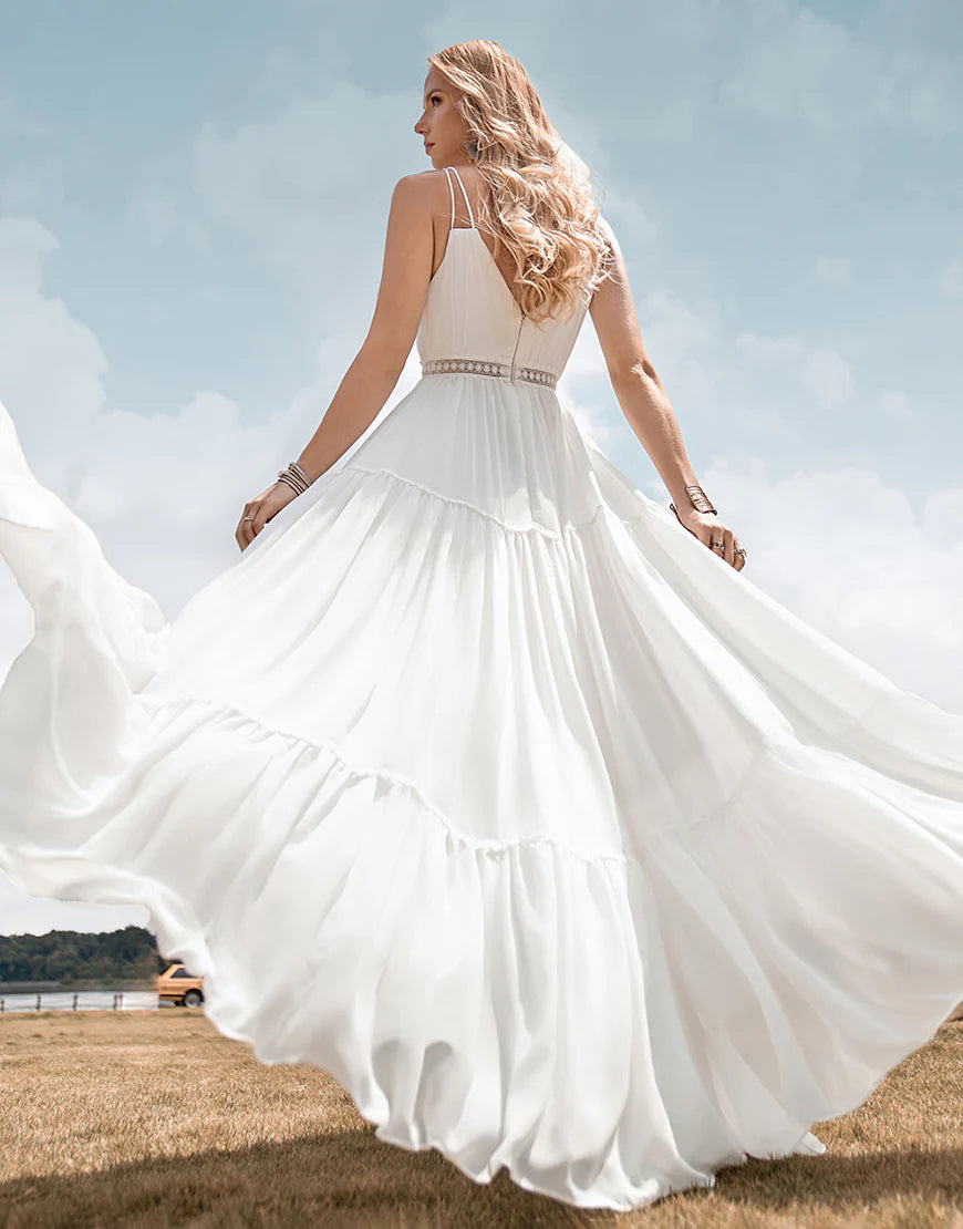 A-Line Simple Long Beach Simple Wedding Dress
