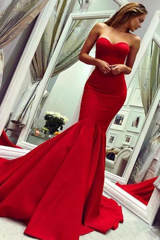 Sheath Mermaid Strapless Brush Train Dresses Sleeveless Long Evening Dress