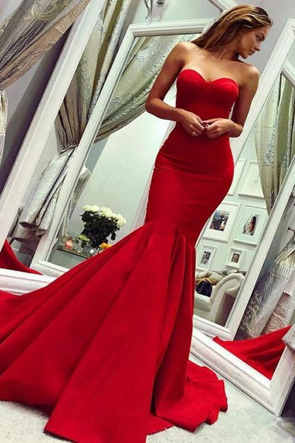 Sheath Mermaid Strapless Brush Train Dresses Sleeveless Long Evening Dress