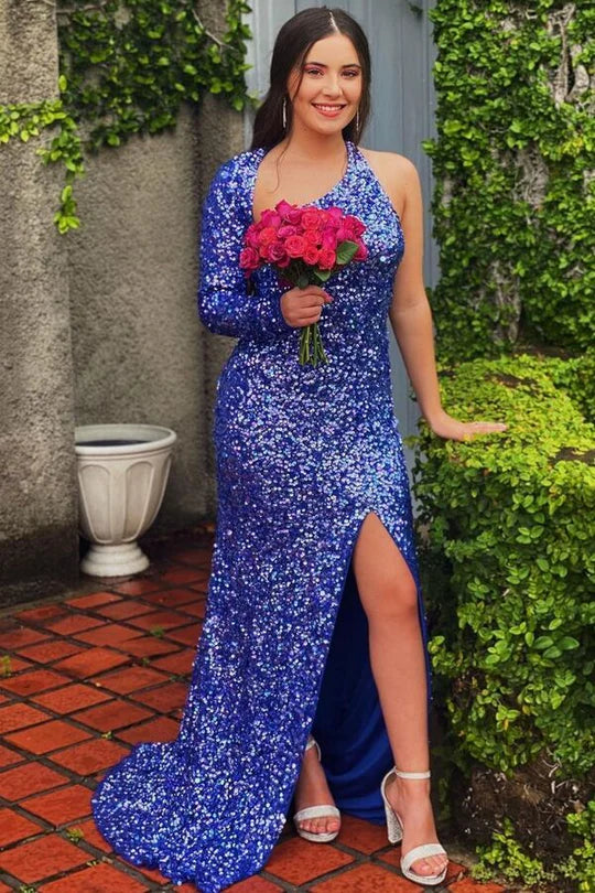 Unique One Long Sleeves  Sequins Long Prom Dress