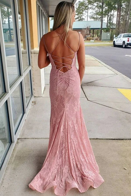 Mermaid  Lace Long Formal Dress with Lace Up Back