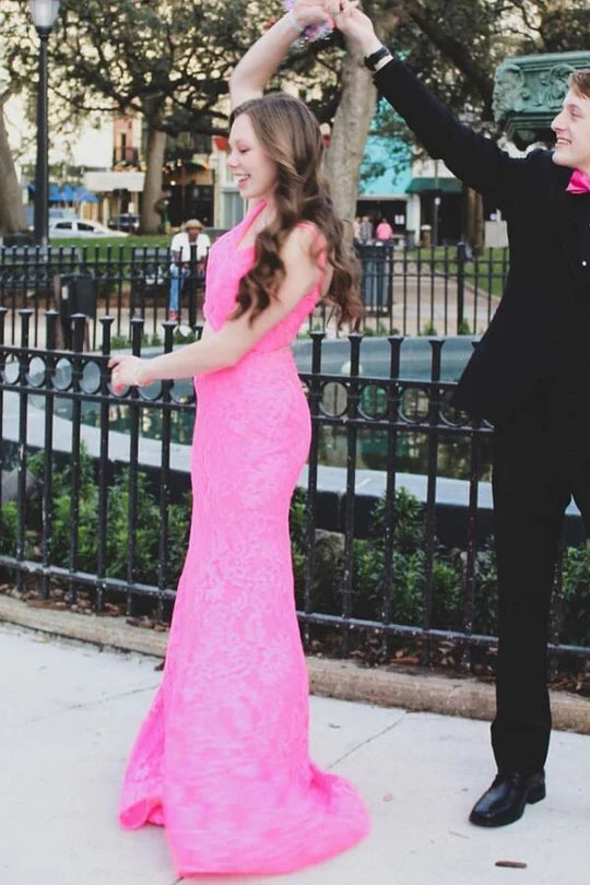 Two Piece  Lace Mermaid Long Formal Dress