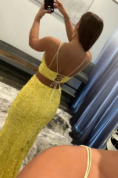 Two Piece  Sequins Long Prom Dress