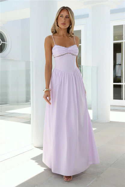Luxury Lavender Prom Dresses with Chiffon Fabric Floral Embroidery and Low Back