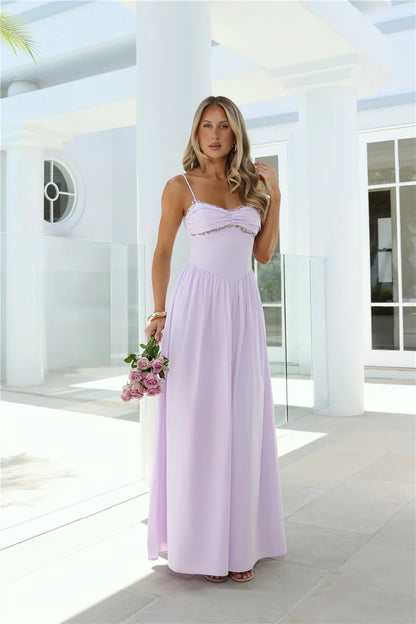 Luxury Lavender Prom Dresses with Chiffon Fabric Floral Embroidery and Low Back