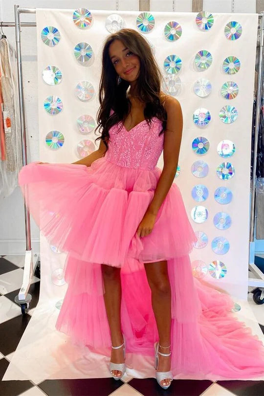 High Low  Straps Prom Dress