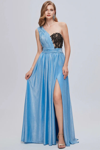 One-Shoulder Bustier A-Line Long Prom Gown