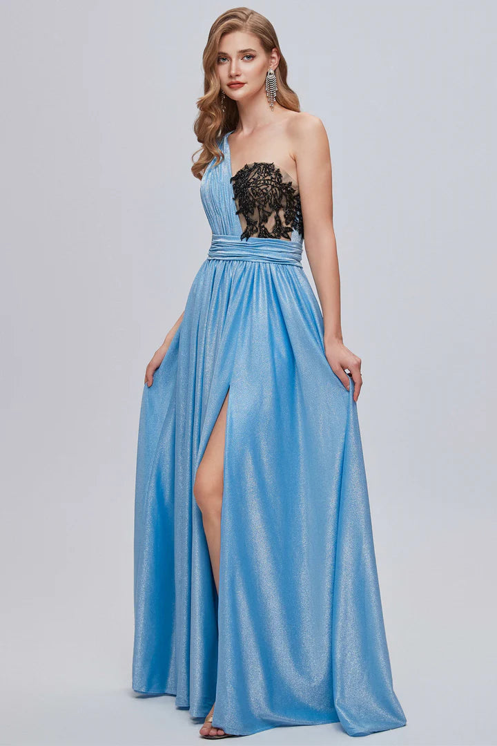 One-Shoulder Bustier A-Line Long Prom Gown