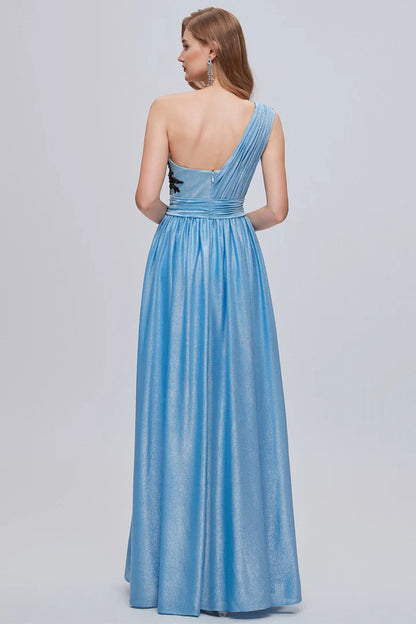 One-Shoulder Bustier A-Line Long Prom Gown