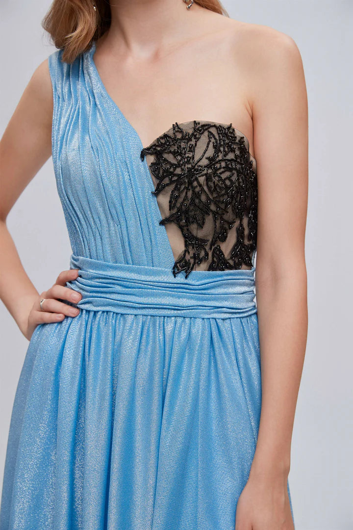 One-Shoulder Bustier A-Line Long Prom Gown