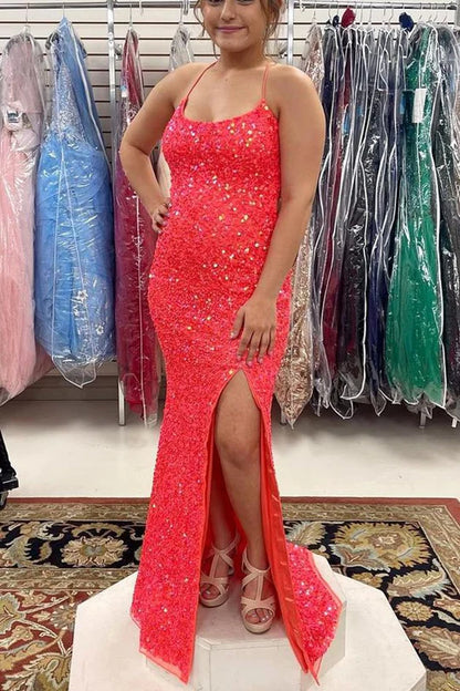 Sequins Long Formal Dress with Lace Up Back