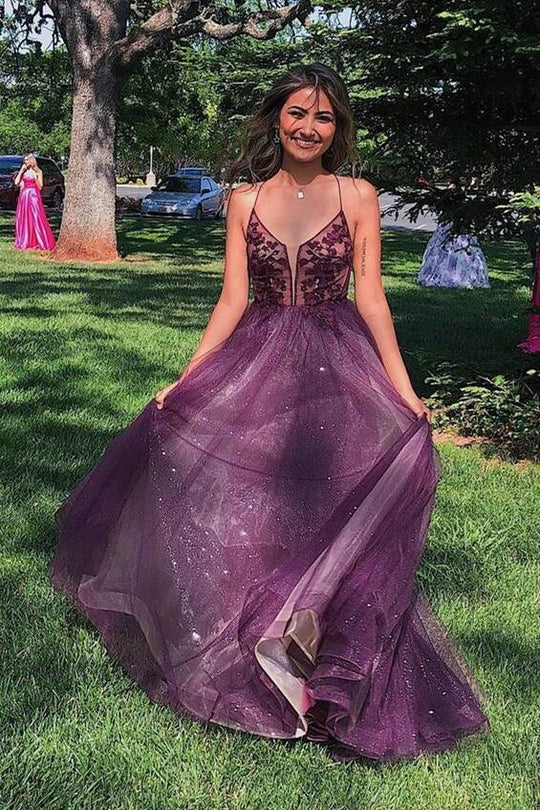 A-line Tulle and Appliques Long Formal Dress