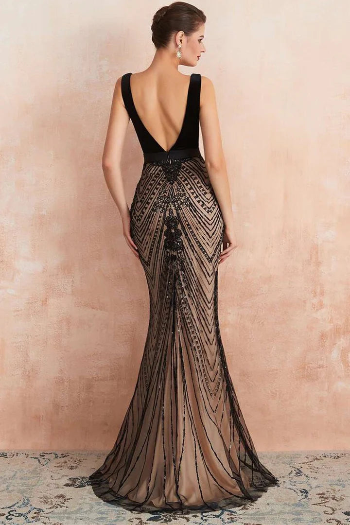 V-neck Sleeveless Lace Mermaid Dress