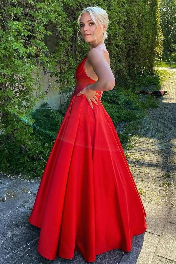 Simple  A-line V-Neck Long Prom Dress