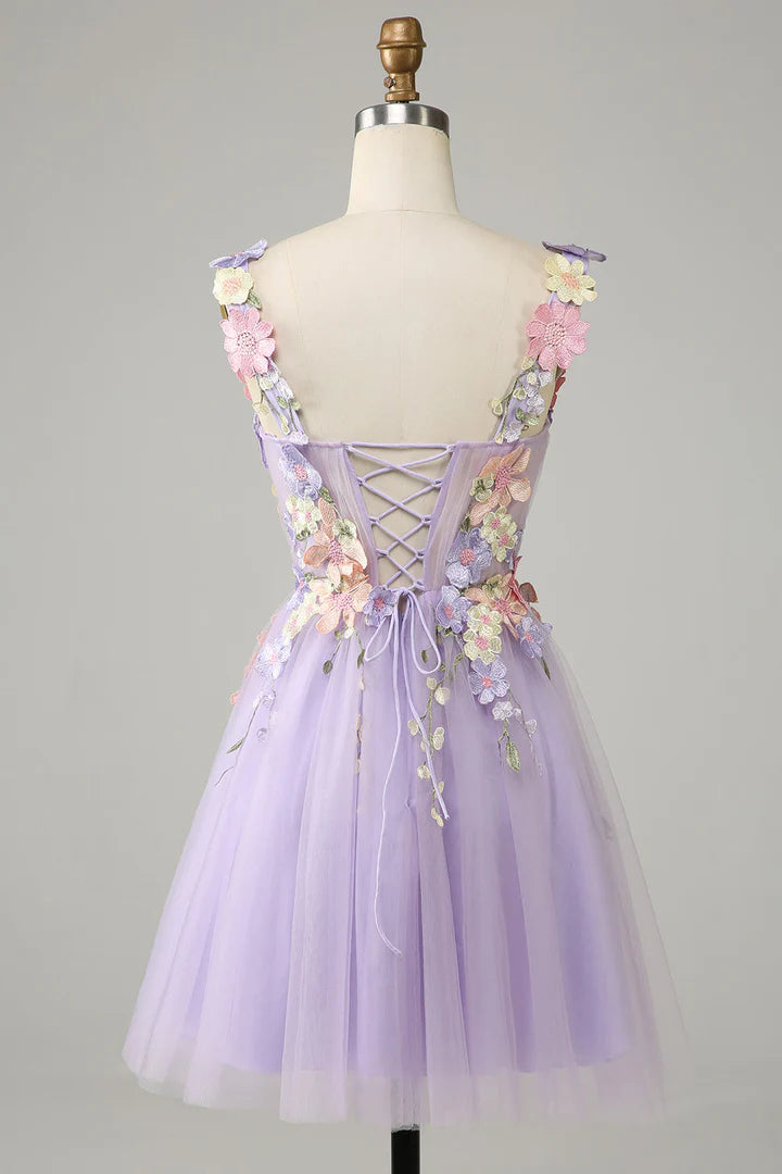 3D Floral Sweetheart Lace-Up Homecoming Dress