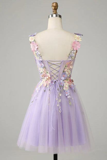 3D Floral Sweetheart Lace-Up Homecoming Dress