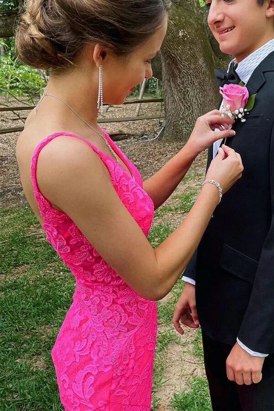 Trumpet  Lace Open Back Long Prom Dress
