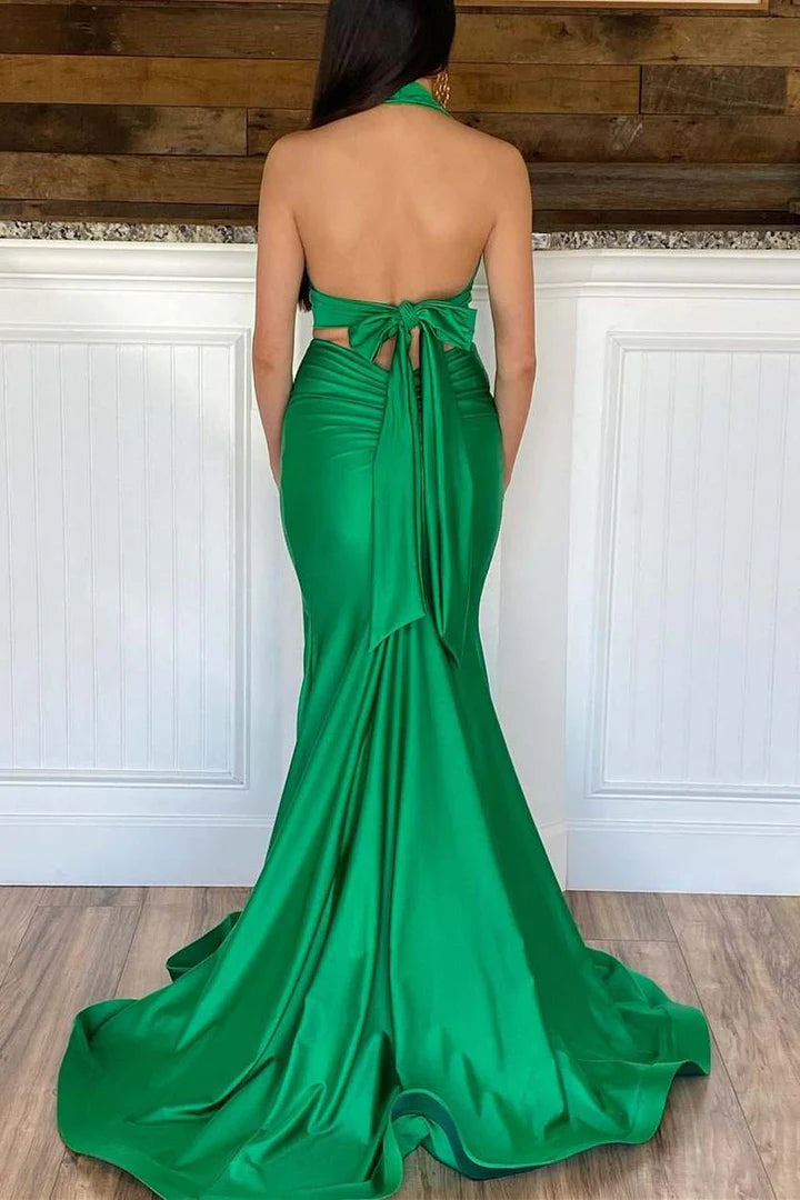 Two Piece  Mermaid Halter Long Prom Dress