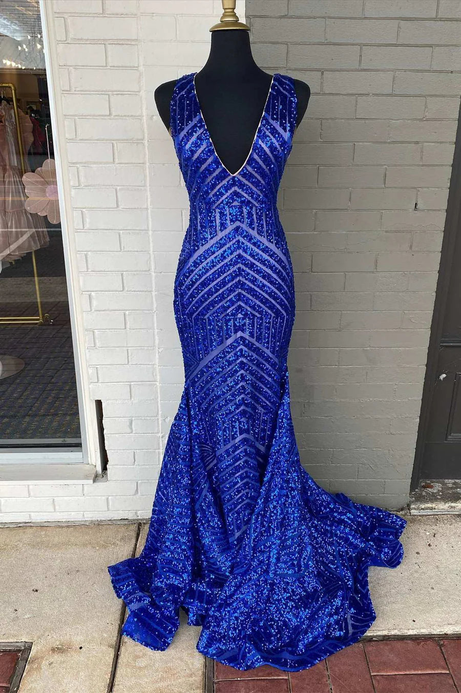 Plunge V  Sequins Mermaid Long Evening Dress