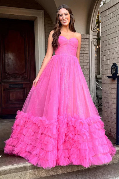 Tulle Strapless Tiered Ball Gown with Ruffles
