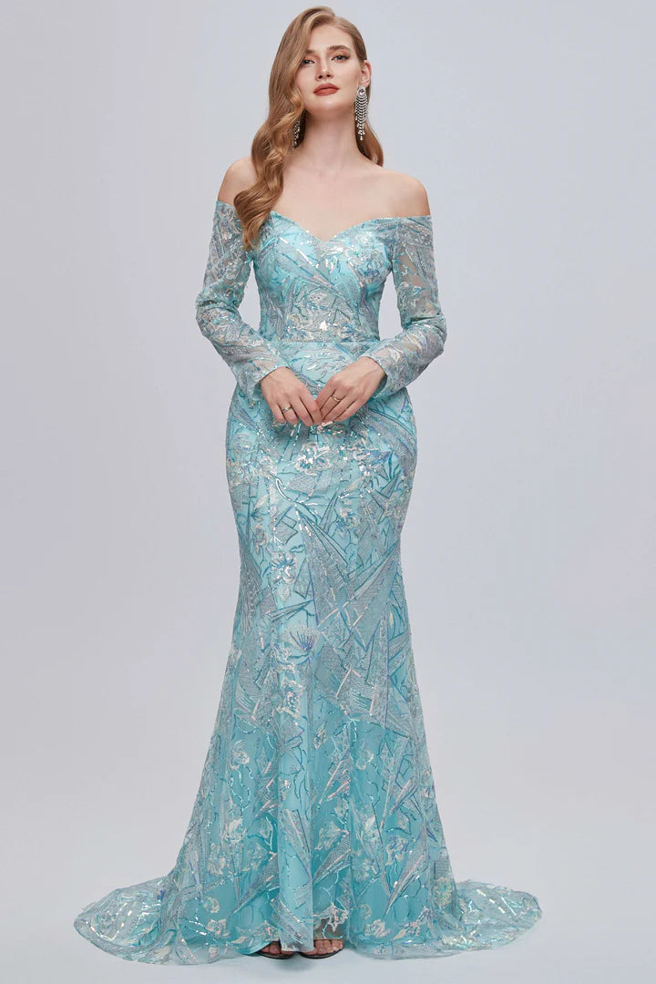 Off-the-Shoulder Long Sleeve Mermaid Evening Dress