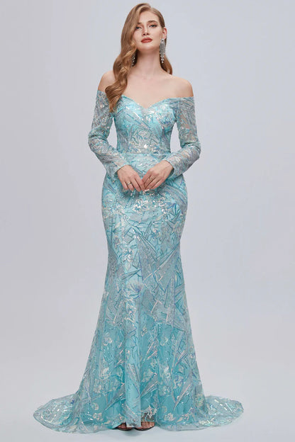 Off-the-Shoulder Long Sleeve Mermaid Evening Dress