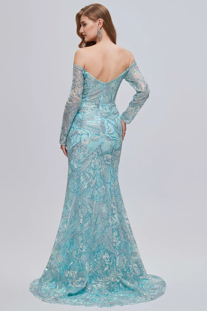 Off-the-Shoulder Long Sleeve Mermaid Evening Dress