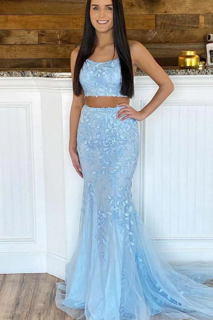 Two Piece  Mermaid Appliques Prom Dress