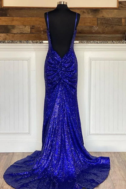 Glitter  Sequin Backless Mermaid Long Prom Dress