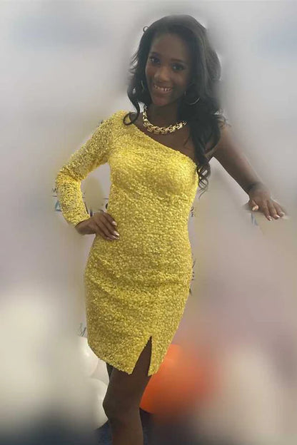One Sleeve  Sequins Party Dress