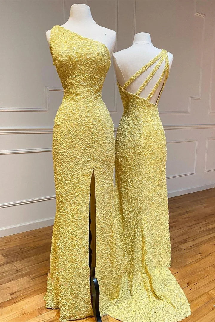 One Shoulder Mermaid Sequins Formal Dress
