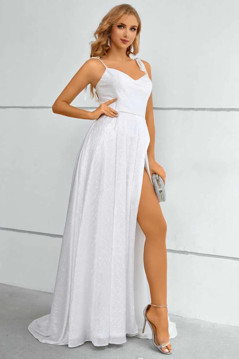 Tie-Strap A-Line Prom Dress with Slit