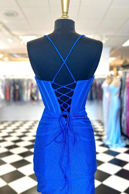 Beaded Cowl Neck Lace-Up Short Cocktail Dress