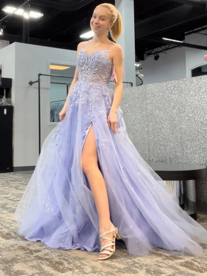 Sprakly Spaghetti Straps A Line Long Prom Dress
