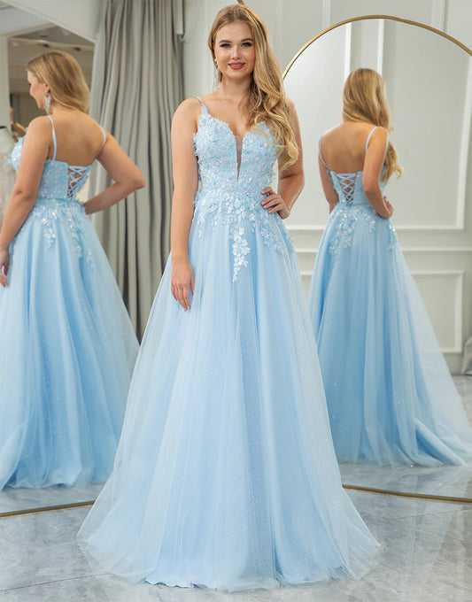 A Line Long Prom Dress With Appliques