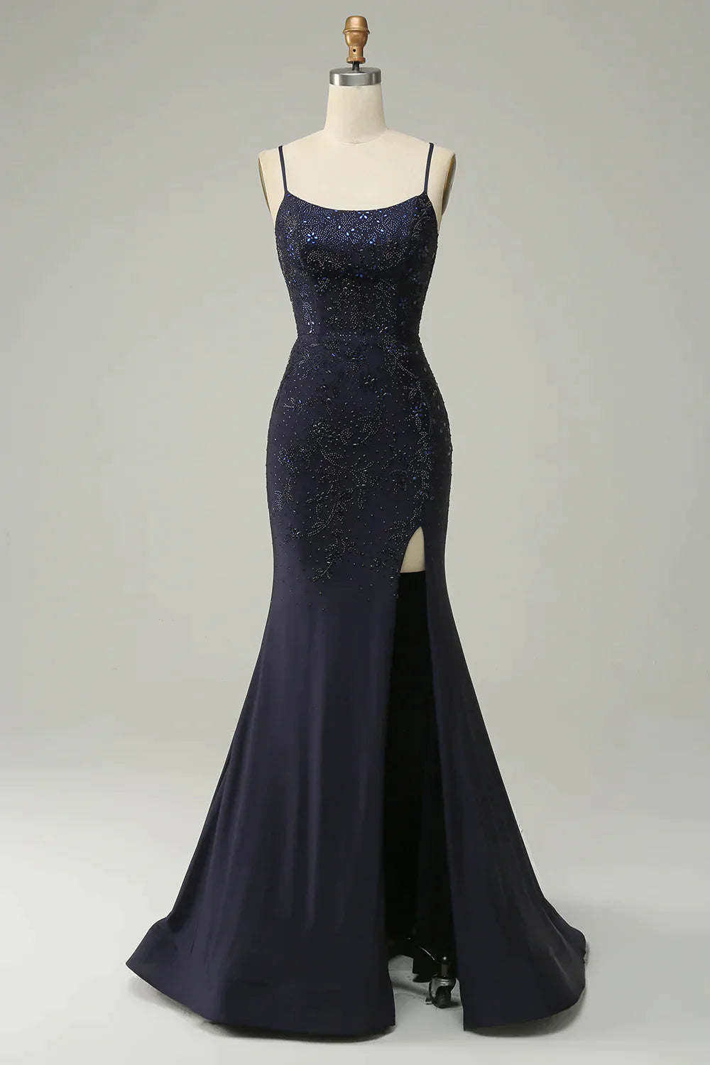 Spaghetti Straps Beaded Prom Dress with Split