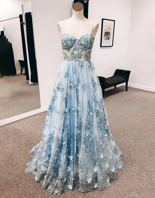 Tulle Spaghetti Straps Princess Corset Long Prom Dress