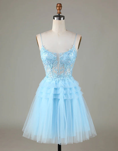 A Line Glitter Cute Homecoming Dress with Appliques