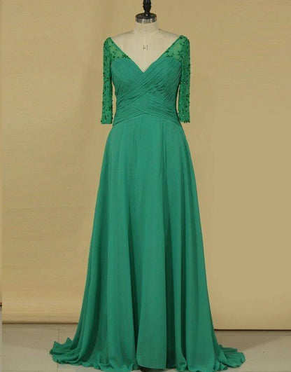 Green Plus Size Long Mother of the Bride Dress