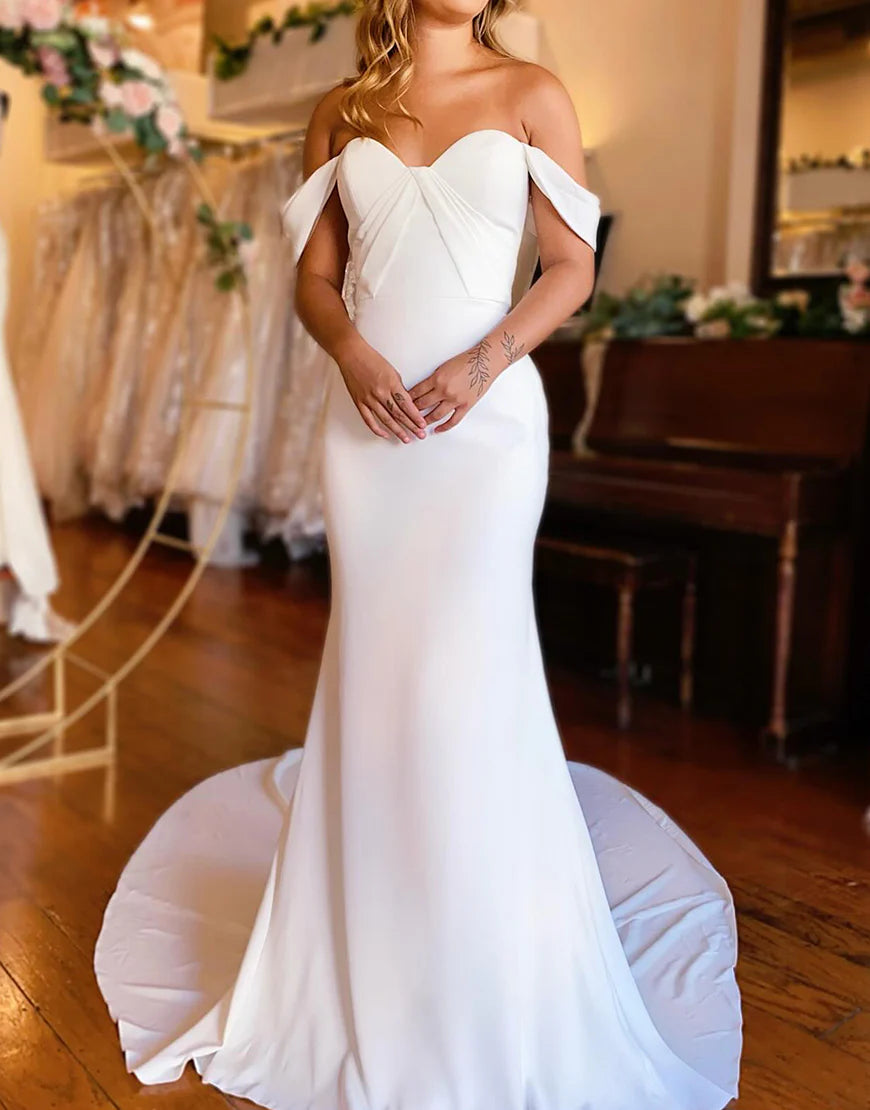 Off-the-Shoulder Backless Mermaid Long Wedding Dress
