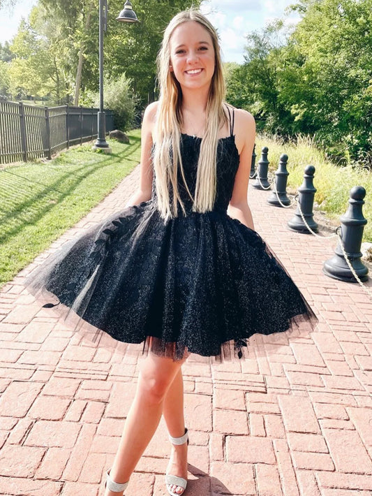 Spaghetti Straps Sparkly Homecoming Dress