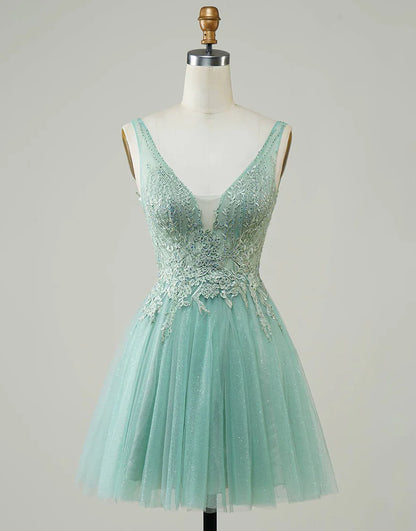 A Line Cute Green Homecoming Dress with Appliques