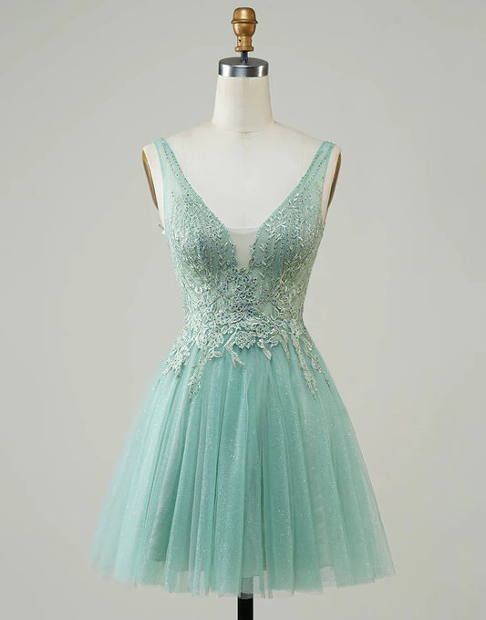 A Line Cute Green Homecoming Dress with Appliques
